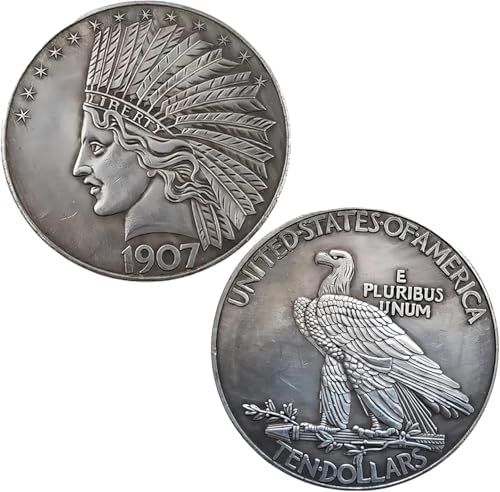 Antique Liberty Indian Head 10 Dollar Coin Uncirculated Morgan Dollar Rare Historical American Coins for Collectors (1907(5PCS))