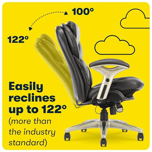 Serta Claremont Ergonomic Executive Office Chair with Back in Motion Technology, Adjustable Mid Back Desk Chair with Lumbar Support, Bonded Leather, Black
