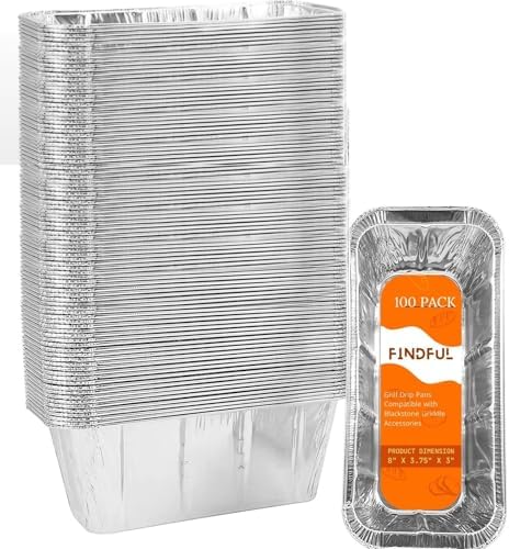 100-Pack Blackstone Griddle Accessories Drip Pan Liners, Aluminum Foil Pan Disposable for 17" 22" 28" 36" Blackstone Griddle Drip Tray Holder Grill Rear Grease Catcher Cup Liners