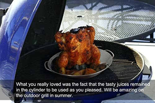 Tellshun Beer Can Chicken Holder, 12 Inch Stainless Steel Grill, BBQ Roaster Cooker Stand Vertical Grilling Accessories Rack for Vegetables Basket Large Size Round Pan