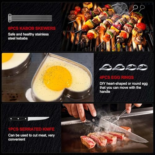 Griddle Accessories Kit 36PCS - Flat Top Grill Accessories for Blackstone and Camp Chef Metal Spatula Tools Set with Burger Press Scraper Tongs Carry Bag for Outdoor Grilling BBQ Cooking