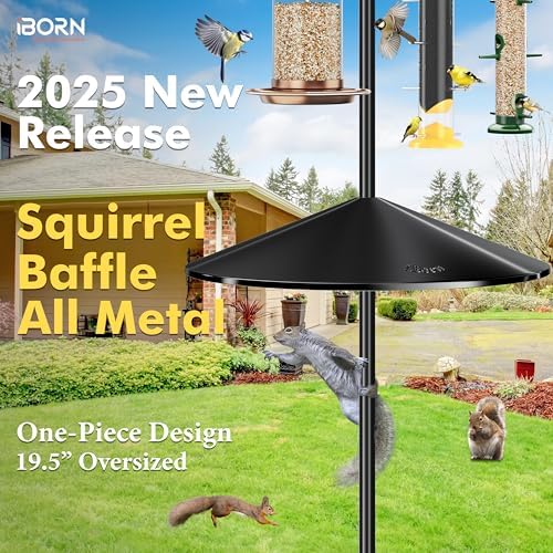 iBorn Squirrel Baffle for Bird Feeder Pole, 19.5” Oversized Squirrel Guard Baffle,All Metal Bird Feeder for Outdoors Protector, Pack of 2, Black