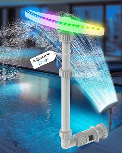 (2025 Upgraded) Above Ground Pool Fountain with Lights, 16''-27'' Adjustable Height, RF Remote APP Control Pool Fountains for Above Ground Pools, Solar Powered LED Lights Pool Sprinkler Fountain, Gray
