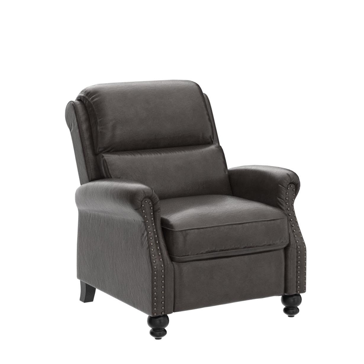 CANMOV Pushback Recliner Chair Faux Leather Armchair Push Back Recliner with Rivet Decoration Single Sofa Accent Chair for Living Room, Dark Grey