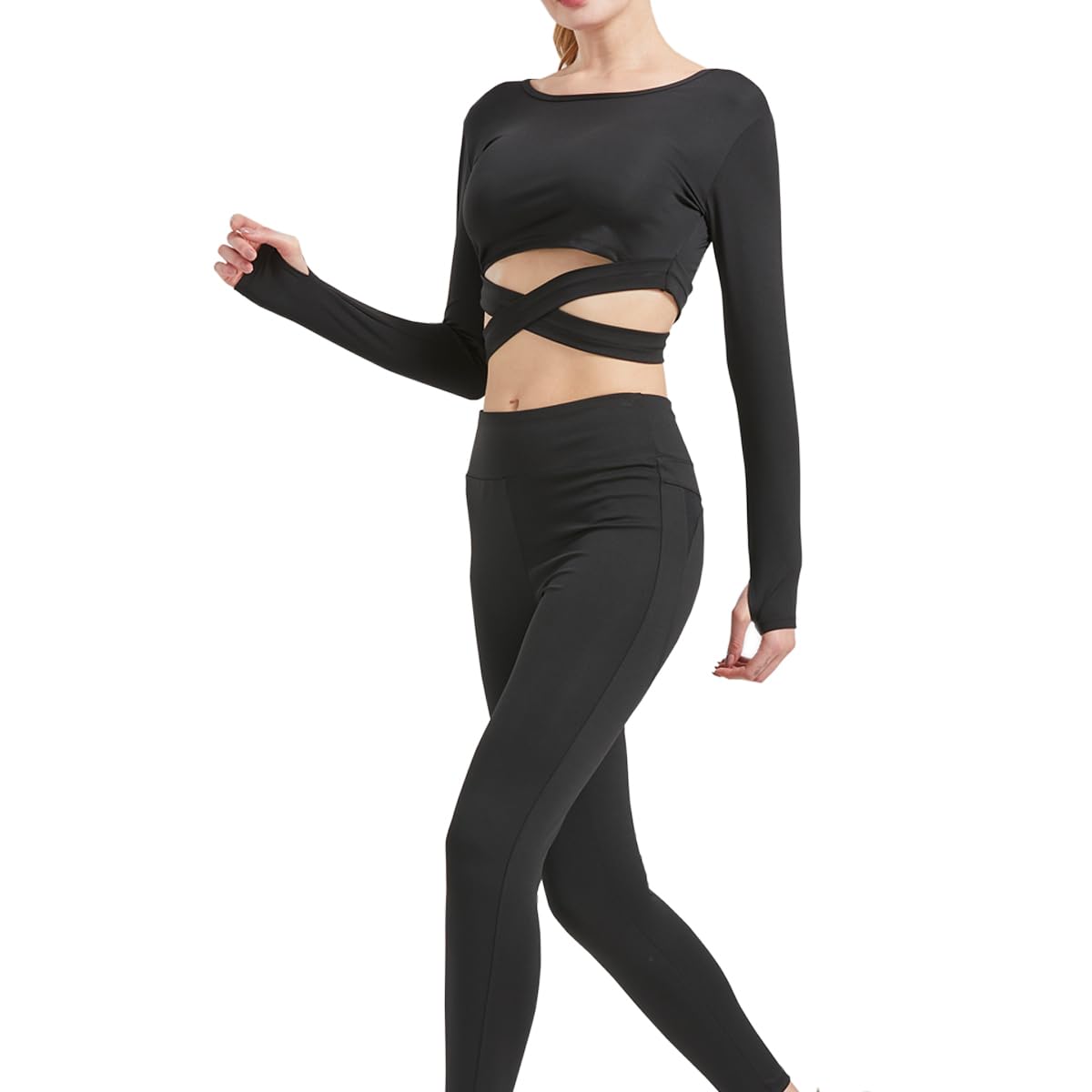 MISDENK Workout Sets for Women, 5 PCS Gym Athletic Sets Yoga Running Outfits Tracksuit Activewear Sports Clothes (Black, S)
