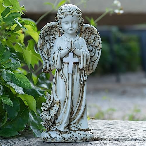 Angel Statue for Garden,Solar Angel for Cemetery Decorations,Garden Memorial Angels,Resin Praying Angels Figurine for Patio Lawn Yard Porch Decorations,12.12inch