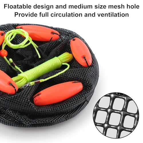 Large Foldable Floating Fish Basket for Live Caught Fish, Collapsible Mesh Bait Pen, Portable Kayak Fishing Live Well, Heavy Duty Coated Fishing Net Bag