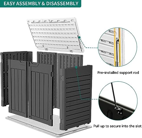 YITAHOME Outdoor Horizontal Storage Sheds w/o Shelf, Weather Resistant Resin Tool Shed, Multi-Opening Door for Storage of Bike, Trash Cans, Garden Tools, 35 cu ft, Waterproof, Lockable, Dark Gray