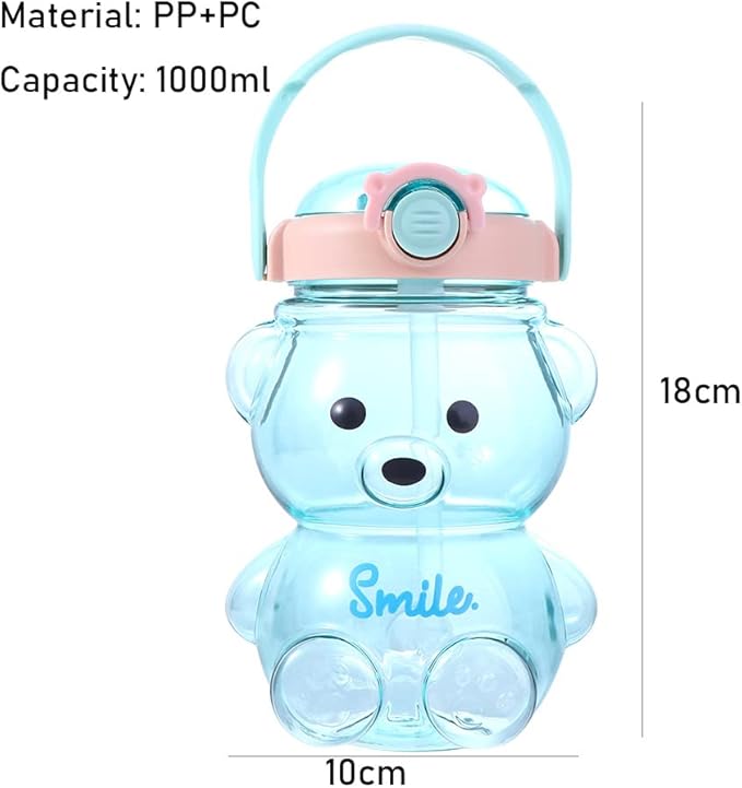 Vctitil Large Capacity Straw Water Cup Cute Bear Belly Cup Outdoor Sports Bottle 1000ml Plastic Water Cup(purple)