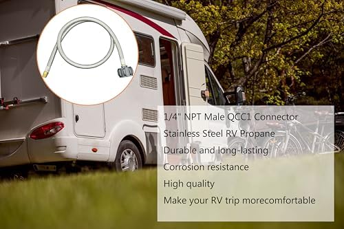1/4'' Male NPT RV Propane Pigtail Hose for Travel Trailer, 3 FT LP Gas Hose Stainless Steel Braided Tank Pigtail Connector Propane Hoses with QCC1 & Type1 for Outdoor Grills and Camping BBQ ect
