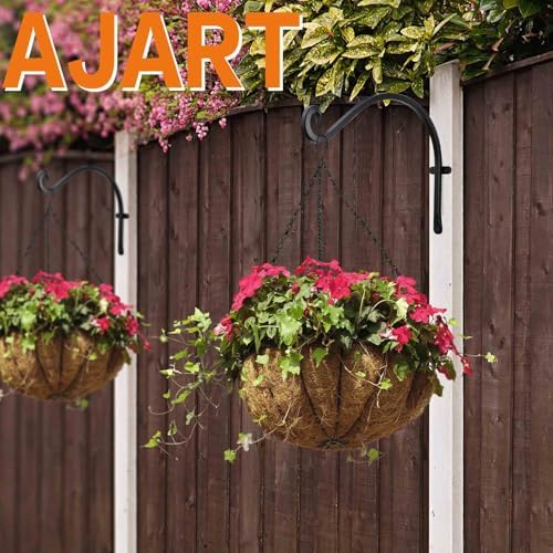 AJART Hanging Plant Hanger Outdoor: 12-Inch Bird Feeder Wall Hooks - Black Metal Plant Bracket Hook for Hanging Flower Baskets