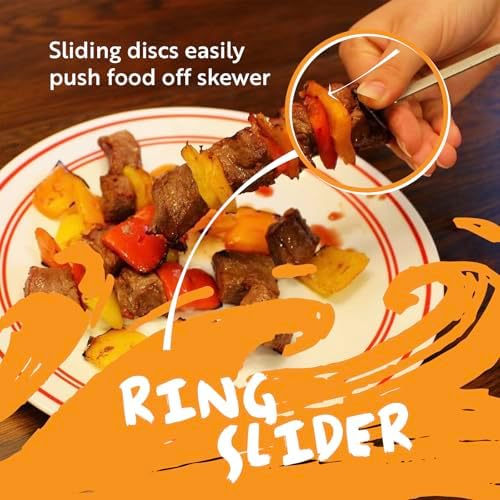 Cave Tools Kebab Rack & Skewers Set - Stainless Steel, Includes 10 Flat Skewers with Food Remover Disc - Compatible with All Types - 17.3 Inch BBQ Grilling Accessories