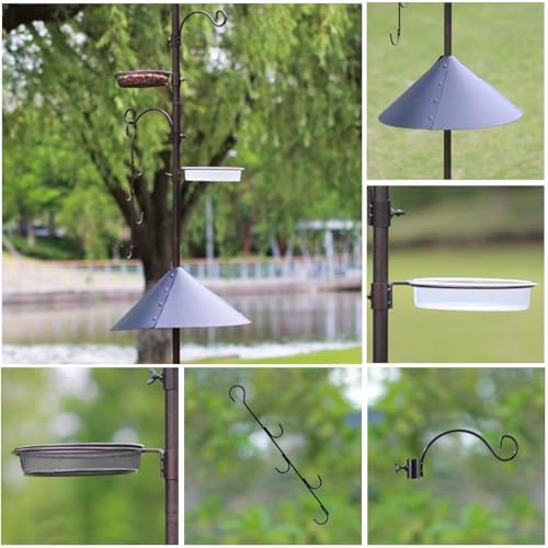 Deluxe Bird Feeding Station Kit Bird Feeder Pole with Squirrel Baffle, Suet Cage, Bath Tray for Planter Hanger - Wildlife-Friendly Design