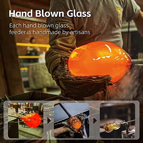 REZIPO Hummingbird Feeder with Perch - Hand Blown Glass - 38 Fluid Ounces Hummingbird Nectar Capacity Include Hanging Wires and Moat Hook (Half Red)