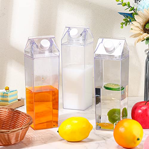 Remerry 3 Pcs 25oz Milk Carton Water Bottle Square Milk Bottle Plastic Coffee Milk Carton Bottle Portable Reusable Milk Carton Cup Leakproof Carton Shaped Juice Bottle (Clear)