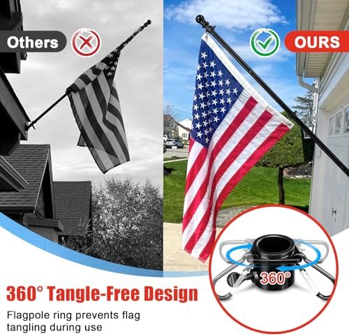 American Flag with Pole for Outside - 6FT Heavy Duty Tangle Free Flagpole Kit,4x6FT Embroidered Stars US Flag, 2 Position Metal Mounting Holder for House, Front Porch, Outdoor Patriotic Display