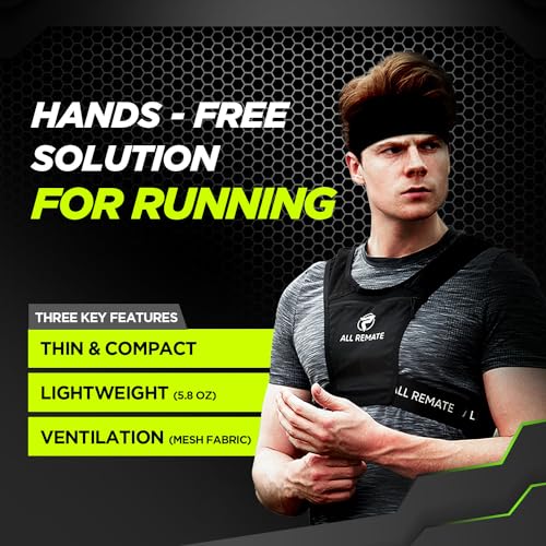 ALL REMATE Unisex Reflective Running Vest 2 Head Bands set with 5 Pockets for Phones, Water bottles, Ear Bud Case, Keys, etc. Ventilative Adjustable Jogging Gear