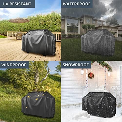 KPT BBQ Grill Covers Heavy Duty Waterproof - 60-68 Inches, UV & Fade Resistant, All Weather Universal Gas Grill Cover for Weber, Brinkmann, Char Broil, Nexgrill - Black