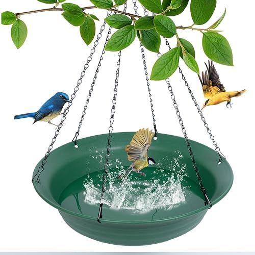 Hanging Bird Bath, Hanging Bird Water Feeder for Outdoors, Feeder Bowl, 1 Pack Birdbath Tray Accessories for Outside, Plastic Birdbaths Tray for Garden Patio Decoration (20", Living Green)
