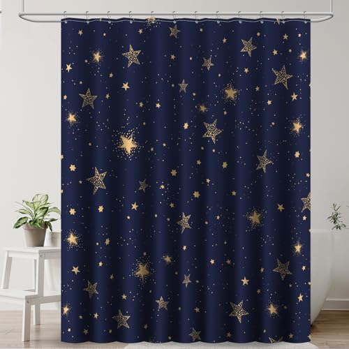 Amaredom Star Shower Curtain, Celestial Shower Curtain for Bathroom, Waterproof Fabric Shower Curtain Set, Bathroom Decoration with 12 Hooks 72x72 Inches
