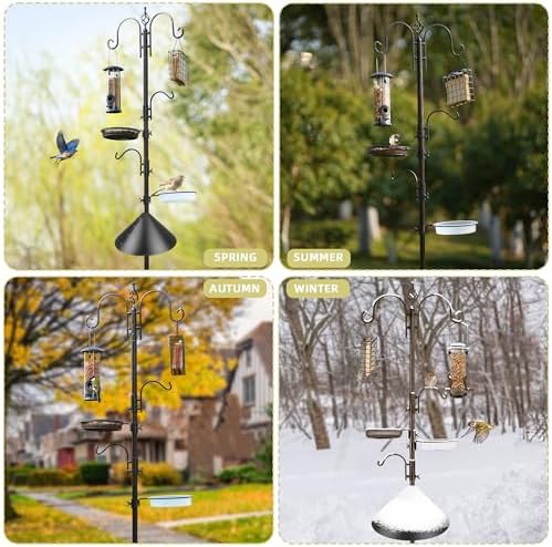Deluxe Bird Feeding Station Kit - Wild Bird Feeder Hanging Pole With Multi Feeder, Suet Cage, Planter Hanger, and Squirrel Guard Baffle for Attracting Birds