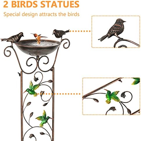 Antique Garden Iron Trellis with Decorative Hummingbirds Detachable Bird Bath Bowl Metal Potted Plant Support for Climbing Flowers