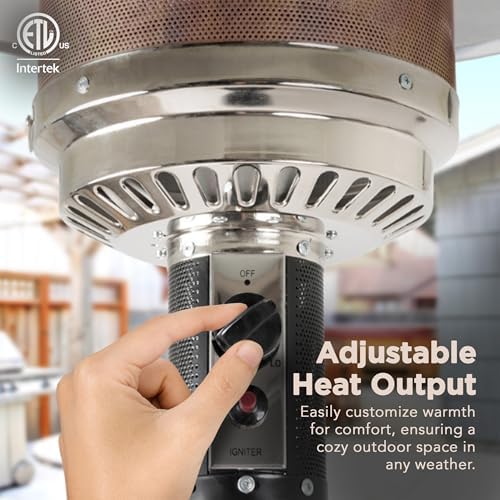 Amazon Basics 46,000 BTU Outdoor Propane Patio Heater with Wheels, Commercial & Residential, Havana Bronze, with Water Tank, 32.1 x 32.1 x 91.3 inches (LxWxH)