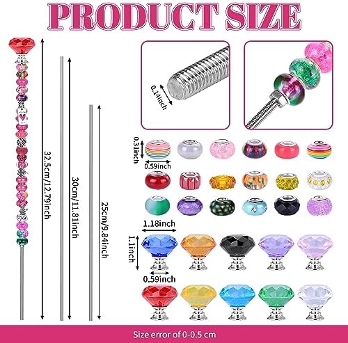 AIPRIDY 275 Pcs DIY Fairy Wand Garden Stakes Kit,Multiple Color Scheme European Beads Crystal Diamond Tops and 12 or 10 Inch Threaded Rods,Stainless Steel Stakes with Diamond Toppe(Rainbow)