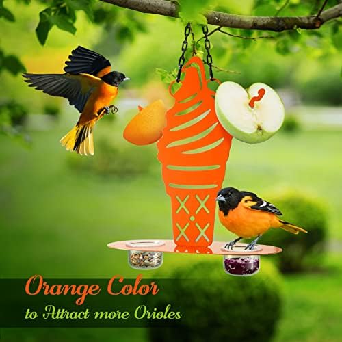 Oriole Metal Bird Feeder for Outdoor Jelly and Oranges, Baltimore Oriole Jelly Bird Feeder with Ice Cream Design for Outdoors Hanging (Orange)