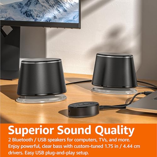 Amazon Basics Bluetooth and USB Computer Speakers with Blue Lighting, Large, Black