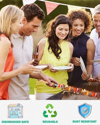 21.5 inch Long Flat Skewers for Kabobs (12 PCS),0.4" Wide 304 Stainless Steel Barbecue Kebab Skewers for Grilling with Wood Handle,Durable for BBQ Metal Kabob Skewer Sticks for Outdoor