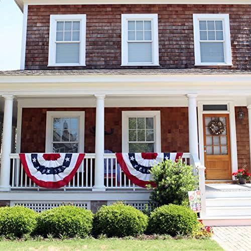 American Patriotic Bunting Flag, American Flag Bunting1.5x3Ft for Outside, Decoration Flags, Patriotic Half Fan Bunting Flag with Brass Grommets for 4th of July Indoor Outdoor Decorations (Set of 6)
