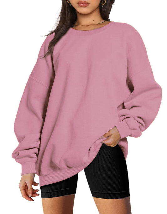 Allonly Womens Oversized Sweatshirts Fleece Crew Neck Long Sleeve Pullover Comfy Casual Hoodie Tops Fall Winter Clothes Dark Pink