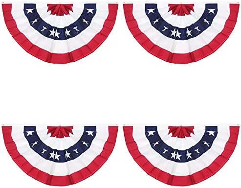 American Pleated Fan Flag,3 X1.5 Ft USA Patriotic Flag Bunting Half Fan Banner Decoration Indoor/Outdoor (4pcs)