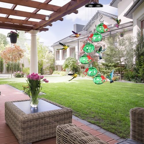 Charming Wind Chimes Hummingbird feeders for Outdoors Hanging ant and bee Proof,Never Leak,Perfect Garden Decor for Outside(Green)…