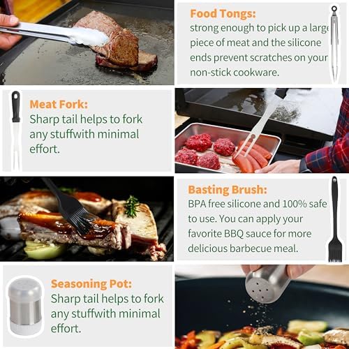 Griddle Accessories Kit for Blackstone – 14 PCS Flat Top Grill Tools Set with Stainless Steel Spatulas, Scraper & Bottles, Carry Bag Included – Outdoor BBQ Gift for Men