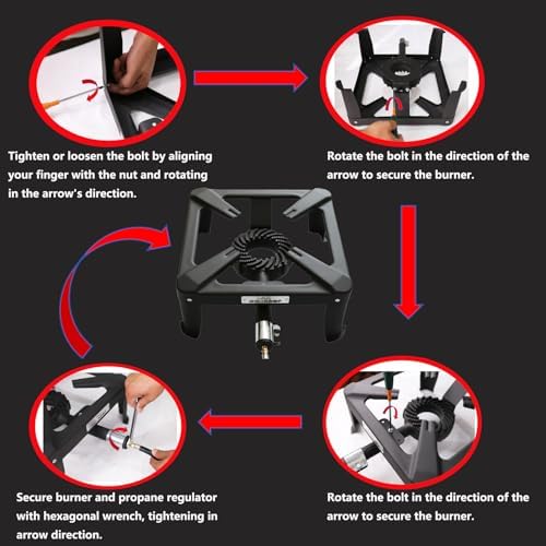 Propane Burner for Outdoor Cooking, 120,000 BTU Single 7" Round Burner, 16" Square Steel Cooktop！SA1730