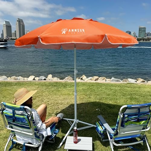 AMMSUN Shade Umbrella, Premium Portable Umbrella with Stand, 6.5ft Lightweight Free Standing Canopy for Sporting Games, Adjustable Instant Sun Protection and Easy to Carry, Orange