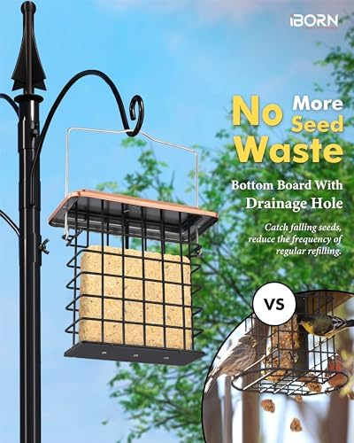 iBorn Suet Feeder Suet Bird Feeders [Single Capacity] for Outside Hanging with Taller Grid for Woodpecker,Metal Brushed Copper（Pack of 2）