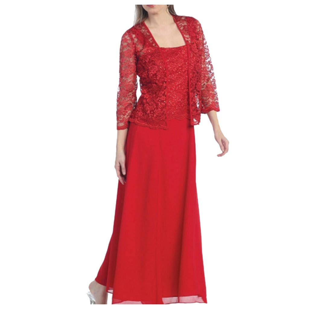Aniywn Women Plus Size Two Piece Long Sleeve Party Dress Lace Solid Color Elegant Long Maxi Dress Mini Dress