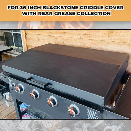 Kojem 36 inch Hinged Lid Cover Compatible with Blackstone Griddle Grill Lid Hard Cover with Rear Grease Collection Powder Coated Black