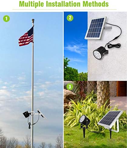APONUO Solar Flag Light - Fits 1.4-3' Flag Poles, 2 Brightness Levels, Dusk to Dawn, IP65 Waterproof, Brightest for Outdoor Landscape, Patio (White)