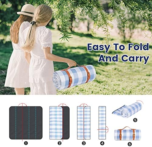 sapsisel 80”x 80” Picnic Blanket Extra Large, Waterproof and Foldable Beach Blanket, 3-Layer Outdoor Blanket for 6 to 8 Adults, for Camping, Park, Beach, Grass, Indoors…
