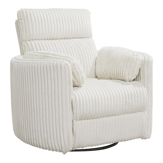 Pemberly Row Contemporary Fabric Swivel Glider Recliner in Ivory with USB Charging Ports and 2 Comfort Pillows for Living Room