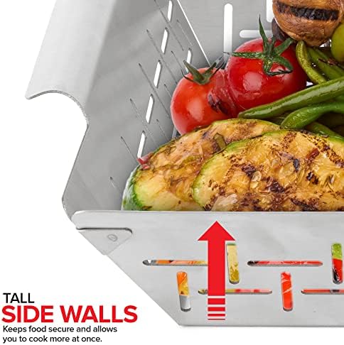 (Set of 3) Heavy Duty Vegetable Grill Baskets for Outdoor Grill, Stainless Steel Veggie Grilling Basket for All Grills, BBQ Gifts for Men, 1 Large & 2 Small
