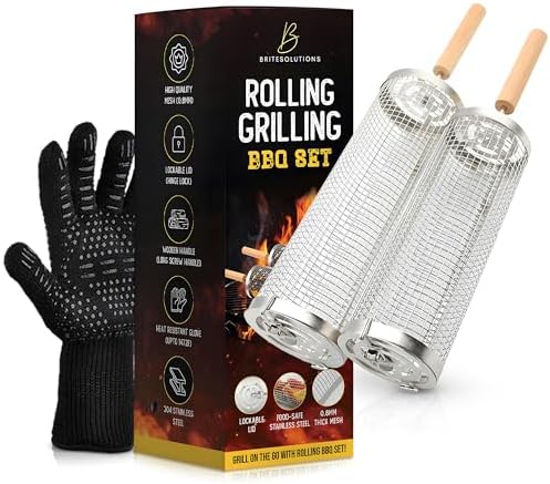 Lockable Nesting Grill Baskets for Outdoor Grill(2pcs) - Detachable Handle - Hinge Lock Lid - Heavy Duty Stainless Steel Rolling Grilling Basket - Vegetable Grill Basket - Perfect BBQ Gift & Accessory