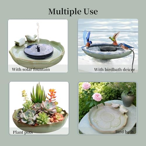 Ceramic Bird Bath for Outside on Ground, 9.45-Inch Birds Bath Bowl Only, Ground Bird Feeders and birdbath for Outdoors, Garden, Tabletop, Deck, Balcony and Lawn