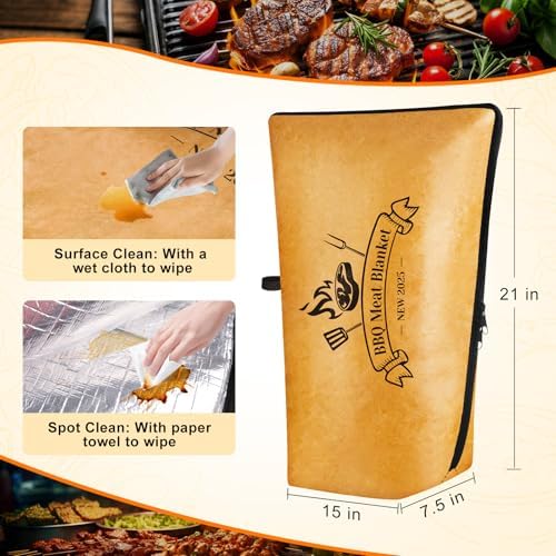 BBQ Blanket for Resting Meat 21 in Reusable Insulated Smoker Grilling Meat Resting Bag with Dual Zippers, Wide Mouth Design for Large Briskets/Pork Shoulders/Turkeys, Grill Gifts