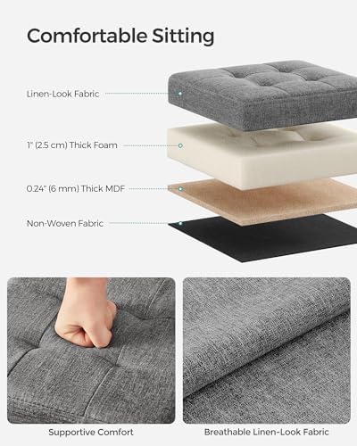 SONGMICS 11.8 Inches Small Folding Storage Ottoman Cube, Storage Footrest, Foot Rest Stool, for Living Room, Bedroom, Dorm, Dark Gray ULSF028G01