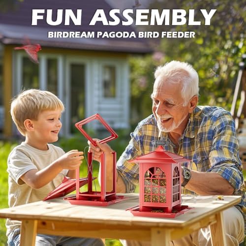 Birdream 2 Pack Bird Feeders for Outdoors Hanging - 7LB Total Capacity Classic Courtyard Design Fun Assembly Large Bird Feeder, Attracting Wild Birds Cardinals Goldfinches Sparrows - Red